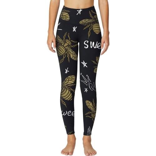 Performance Bee Queen All Over Print High Waist Yoga Leggings Femme Sport Workout Leggings For Fitness Easily Match Casual Tight
