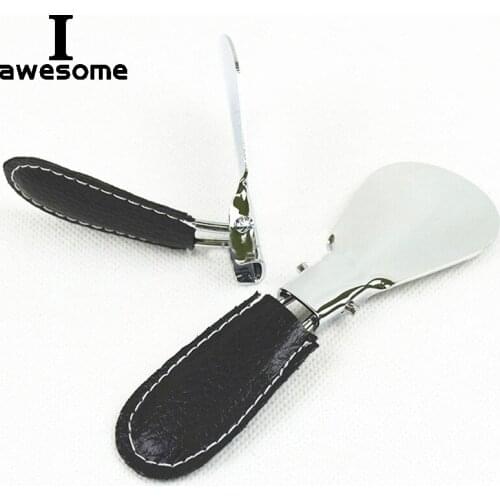 Easy Carry Folding Shoehorn Metal Durable Stainless Steel Faux Leather Portable Fashion Mini Shoe Horns Accessories Keychain