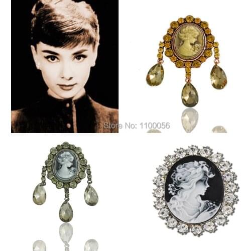 Vintage Retro Rhinestone Cameo Brooch Crystal Broches Strass Wedding Broaches Women Hijab Pins X0937
