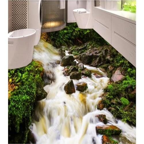PVC Flowing water waterfall natural landscape non-slip waterproof self-adhesive 3D floor sticker tiles bathroom 3D wallpaper