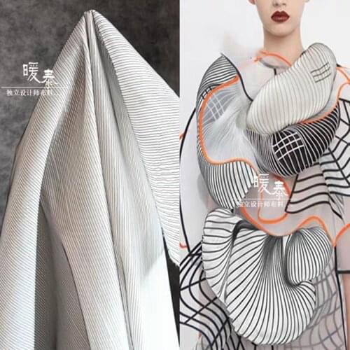 3d Striped Texture Black White Vertical Air layer Fabric DIY Patchwork Stage Clothing Skirt Dress Creative Designer Fabric