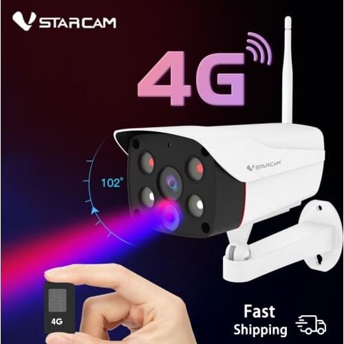 Vstarcam 4G SIM Card IP66 Waterproof Camera HD Lens Wireless Outdoor Security Bullet Monitor Full Color Smart Night Vision CCTV