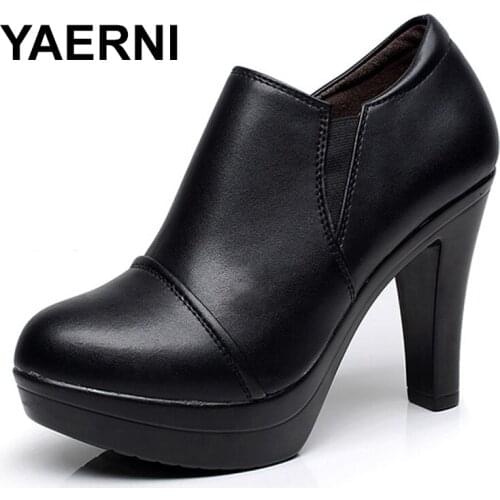 YAERNI Fashion leather high heels spring and autumn rough with professional womens singles shoes hot paragraph wild casual E471