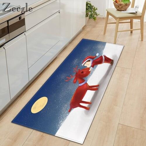 Zeegle Christmas Printed Carpet Anti-slip Water Absorbent Entrance Doormat Bedroom Soft Comfortable Living Room Foot Carpet