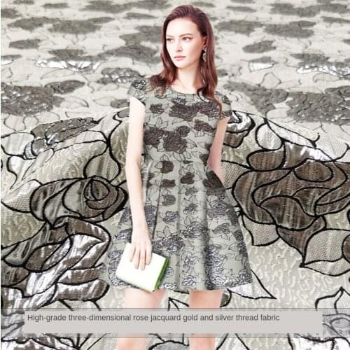 138 * 50cm Gold Rose Jacquard Bubble Skirt Fabric Stiff Dress Brocade Clothing Fabric Haute Couture