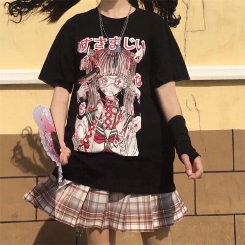 Summer Female Loose Women T-shirt Punk Dark Grunge Streetwear Ladies Top Ulzzang Anime cartoon kawaii vintage Harajuku Clothes