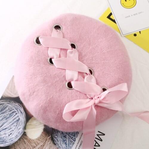 Womens Ray Hat French Warm Cold-proof Bowknot Solid Color Wool Female Dome Can Terms All-match Outdoor Painter cap A83