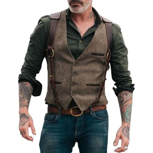 2021 Men vest Vintage Buttons Suit Vest Slim Business Wedding Groomsmen Cotton Waistcoat Mens Clothing