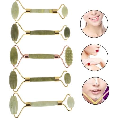 1PCS Natural Jade Roller Double Heads Facial Massager Real Stone Face Roller Guasha Massage Board Set Guasha Tool