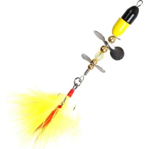 1pc Fishing Wobbler Bait With Feather Fishing Bass Trout Perch Pike Rotating Spinner Sequins Artificial Feather Three Hook Lure
