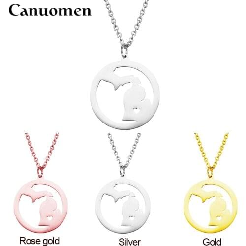10 pcs/Lot Michigan State Pendant Necklace with heart Love Stainless Steel Charm rose gold plated Love Hometown Jewelry