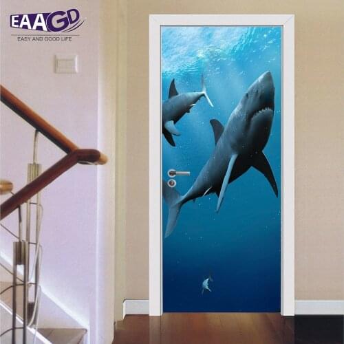2Pcs/Set Color Shark Door Art Decor Home Creative DIY 3D Door Stickers Pattern for Wall Room Home Door Decor Decoration