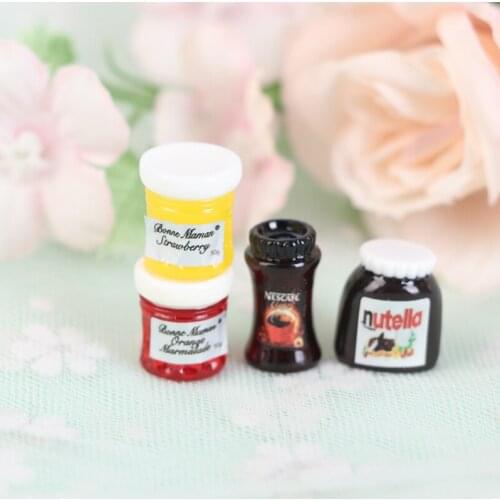 4pcs 1:12 DIY Dollhouse Miniatures Casa Boneca Salad Jam Coffee Ketchup Bottle Kitchen Tableware Doll House Toys Accessories