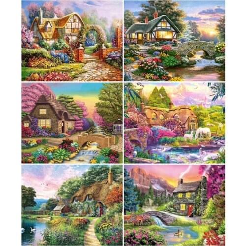 AZQSD Oil Painting By Numbers Canvas House Home Bedroom Wall Artwork 40x50cm DIY Pictures By Numbers Scenery Handmade Gift