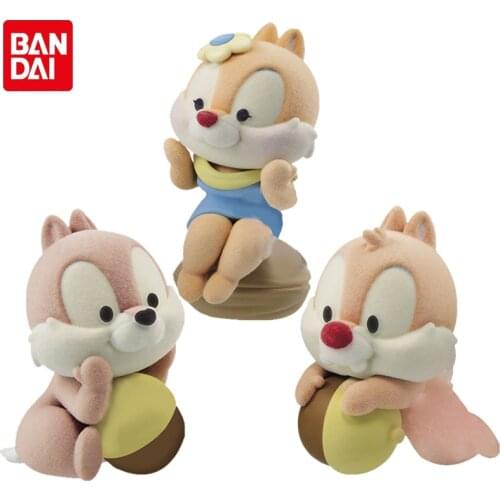 Bandai Fluffy Puffy Petit Genuine Flocking Dolls Disney Chip Dale Anime Action Figures Toys Ornaments Gifts For Children