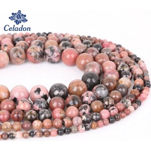 Wholesale Natural Black Stripes Rhodochrosite Stone Beads For Jewelry Making DIY Bracelet 4mm 6mm 8mm 10mm 12mm Strand 15