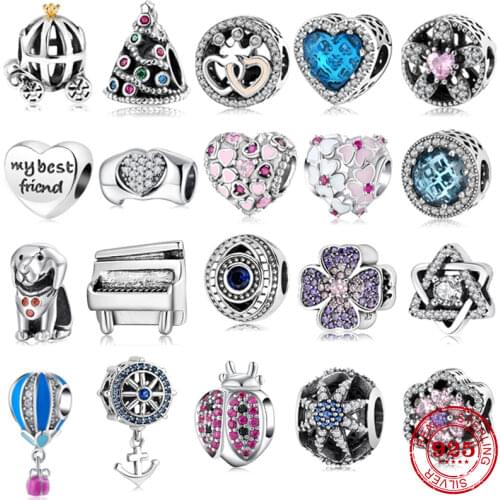 100% Authentic 925 Sterling Silver Pink heart crystal clear zircon beads Fit Original European Charms Bracelet Jewelry Making