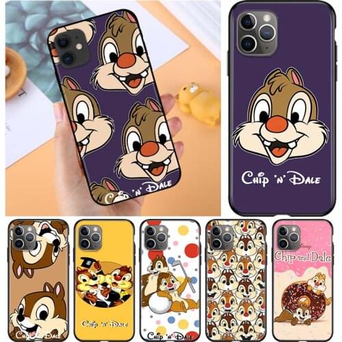 Disney Chip 'n' Dale cute for Apple iPhone 12 Pro Max Mini 11 Pro XS Max X XR 6S 6 7 8 Plus 5S SE2020 Soft Black Phone Case