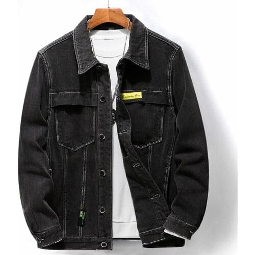 BLACK Distressed Denim Jacket Jean Jacket Men Jeans Men Selvedge Denim Motorcycle Jacket American Casual Wear