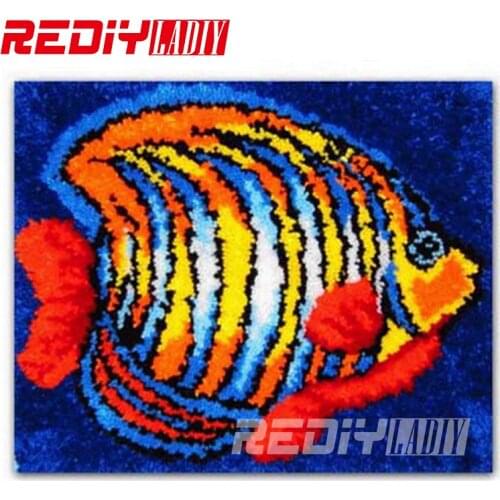 DIY Carpet Rug Colorful Fish Latch Hook Rug Kits Crocheting Tapestry Sofa Decor Cushion Set for Embroidery Unfinished Floor Mat
