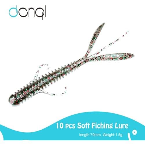 DONQL 10PCS Spiral Fishing Lures Shrimp Smell Minnow Swimbait Silicone Baits Double Tail Wobblers Carp Fishing Artificial Tackle