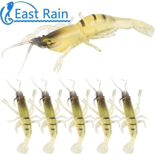 10pcs 2.17inch Artificial Shrimp Soft Baits Jig Head Calorina Rigs Lures Shrimp Night Fishing Free shipping