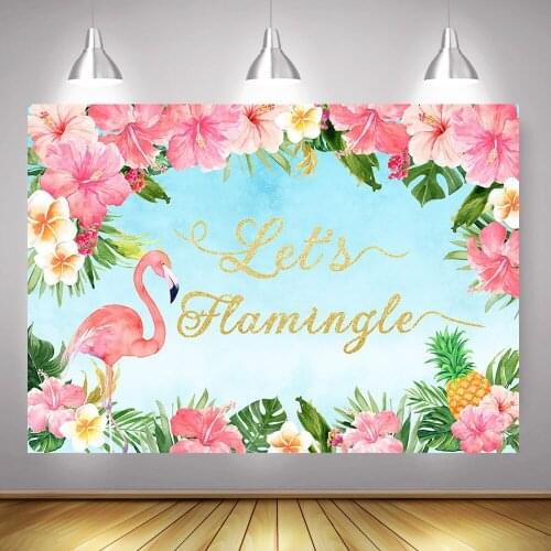 Flamingo Party Backdrop for Photography Lets Flamingle Birthday Cake Table Background Decoration Tropical Flowers Pineapple