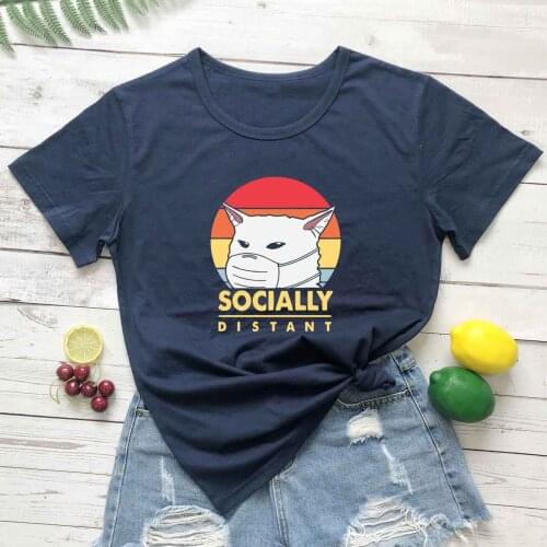 Meme Cat Mask Social Distance t shirt funny graphic cute young hipster grunge tumblr street style cute tees gift unisex tops