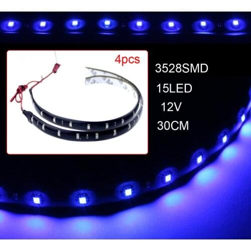 30cm 15 LED Car Auto Motorcycle Truck Flexible Strip Light 4 pcs 3528 SMD Waterproof LED Decorative Light Strip 12V Light Lamp