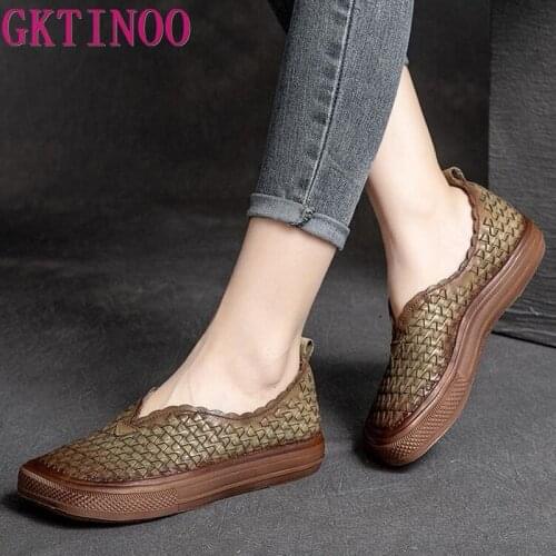 GKTINOO 2021 Fashion Women Shoes Genuine Leather Loafers Women Casual Shoes Mother Soft Comfortable Shoes Women Flats Non-slip