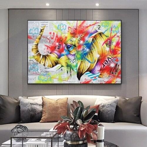 Graffiti Elephant Colorful Canvas Painting Abstract Posters and Print Street Wall Art Picture Cuadros Home Decoration Room Decor