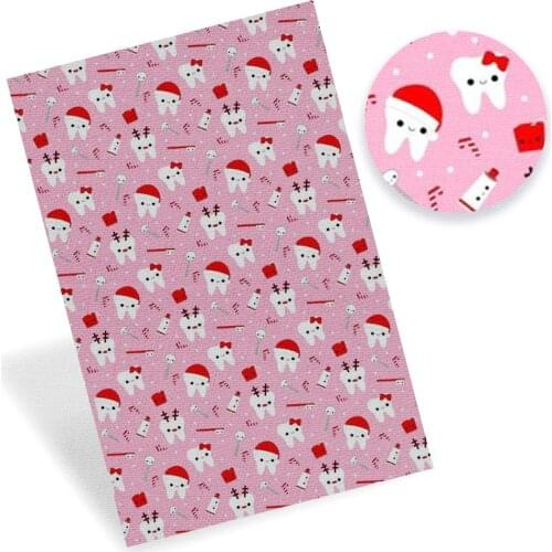 Cheerbows Teeth Printed Faux Synthetic Leather Fabric Sheet A4 Cartoon PU Leather DIY Bows Earrings Craft Garment Materials