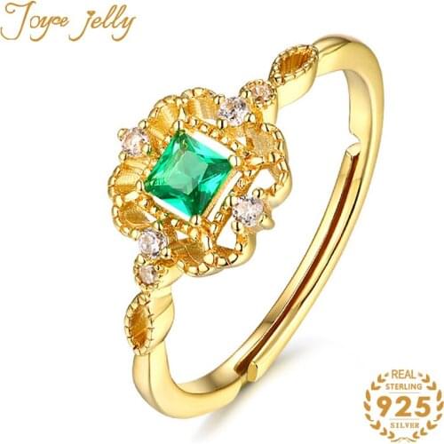JoyceJelly Women Real 925 Sterling Ring For Charm Lady With Square Emrald Gemstones Gold Colors Soild Silver Engagement Jewelry