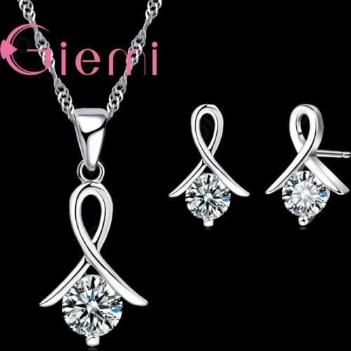 Genuine 925 Sterling Silver High Quality Cubic Zirconia Necklace Earrings Pendant Crystal Jewelry Set For Women