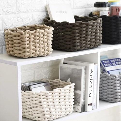 Nordic Cotton Line Woven Storage Basket Coarse Rope Sundries Finishing Box Simple Chic Cosmetic Toys Organizer Frame