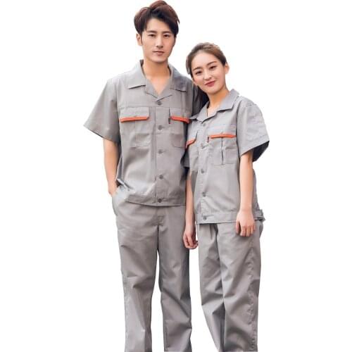 Summer Mens Coveralls Big Pockets Top Trousers Two Pieces Set Workshop Uniforms Thin Suit Factory Labor Insurance Clothing B81