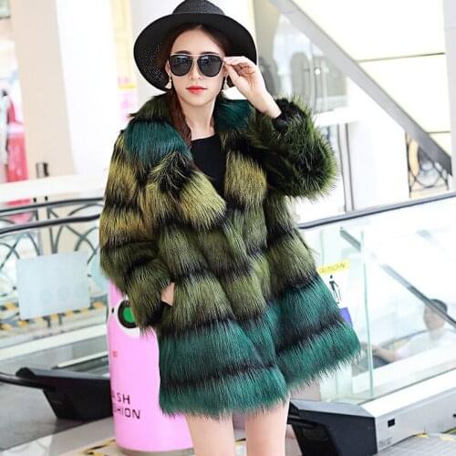Top brand collar Women Suit Gradient color Fox Fur Coat N49 high quality