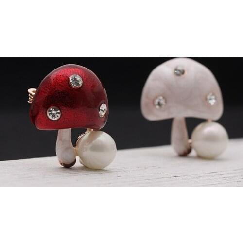 Cute Pins Enamel Mushroom Brooch Pearl Rhinestone Womens Brooch Badge Vestidos Dress Suit Coat Decoration Broszka Hijab Pins