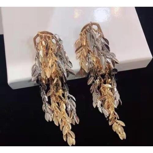 Hot Brand Fashion Pearl Jewelry Gold Color Earrings Crystal Tassel Earrings Long Tassel Design Fashion Party Earrings