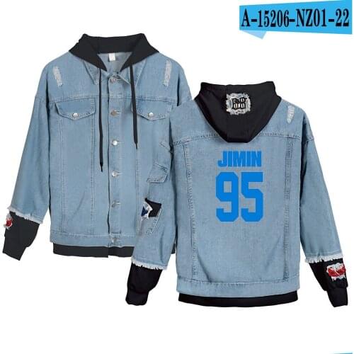 Men Denim Jacket Map Of the soul 7 Fake two pieces Print Hoodie Denim Tops Men/Women Fashion New Jacket Autumn Winter Hoodies