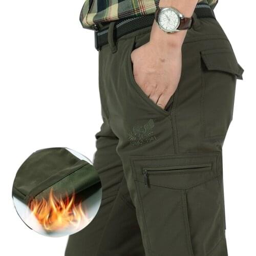 Mens Winter Thick Warm Fleece Pants Shark Skin Stretch Waterproof Trousers Male Windbreaker Sweatpants Mens Tactical Pants 4XL