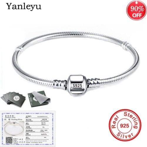 Never Fade 100% Original 925 Solid Silver Chain Charm Bracelet with S925 Logo Fit DIY Beads Charms Women Handmade Gift Bracelet