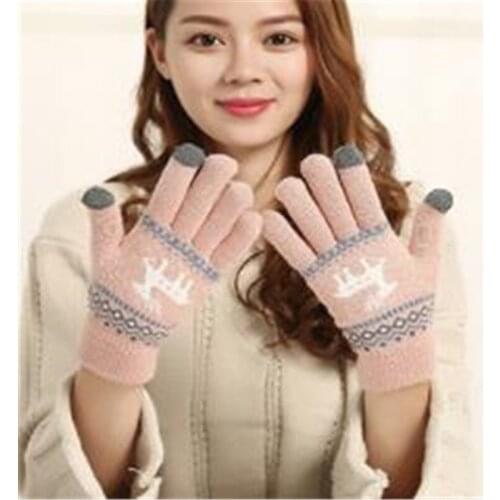 New double thickening cartoon elk winter wool knitted gloves warm warm touch screen gloves jt-15