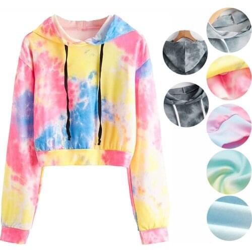 Autumn Winter 2021 Sweatshirt Hoodie Long Sleeve Tie-dye Print Sweatshirt Crop Top Hoodies Pullover Top Blouse Sudadera Mujer