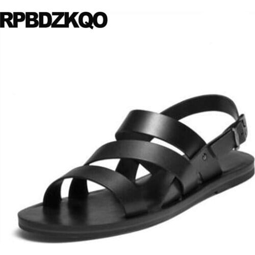 Open Toe Men Gladiator Sandals Summer Roman Genuine Leather Shoes Beach Strap Flat High Quality Designer 2018 Black Outdoor