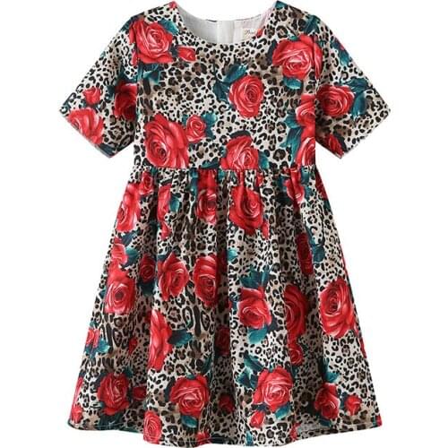 Girls Dresses Spring Summer 2-10T Flower Dress Floral Draped A-Line Dress Girl Short Knee-Length Dresses Regular O-Neck