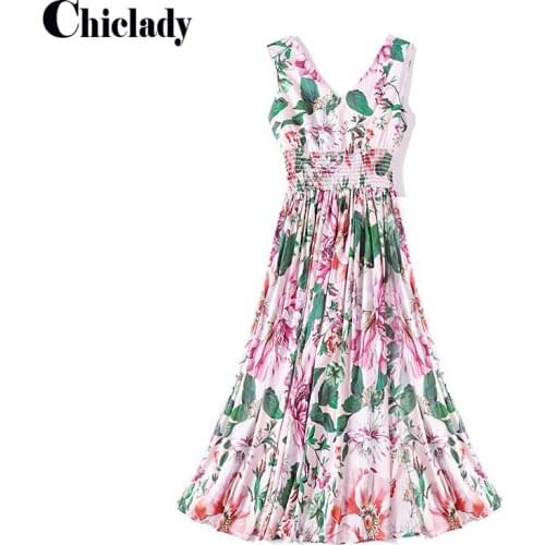 CHICLADY Beach Print Sling Sexy Dress For Female Strapless Sleeveless High Elastic Waist Midi Dresses Female 2021 Summer Boho