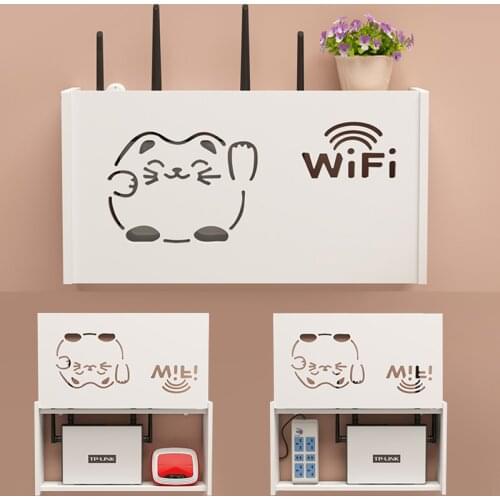 Wifi Router Holder Storage Boxes Wifi Router Cable Power Plus Wire Bracket Storage Box Wood-Plastic Wall Shelf Bracket Box Rack