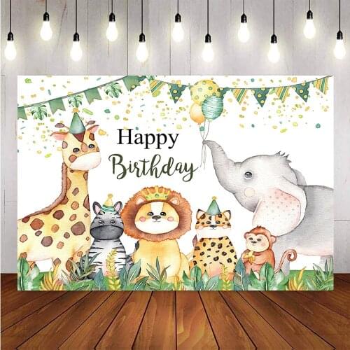 Happy birthday safari jungle theme party decor backdrop for photography studio newborn kids animals wind one photo background