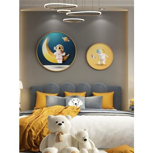 Nordic Space Astronaut Metal Frame Crystal Porcelain Wall Painting Office Cafe Wall Mural Home Livingroom Wall Sticker Ornaments